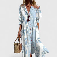 Roslyn | Boho Leaf Print Maxi Shirt Dress With Side Slit