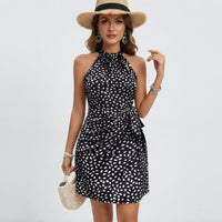 Roslyn | Halter Neck Polka Dot Mini Dress with Tied Waist