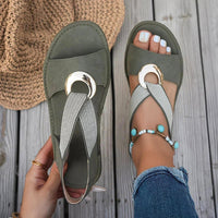 Sandra | Crossover Strap Sandals With Metal Ring Accent
