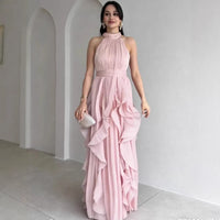 Sandra | Elegant Halter Neck Ruffle Maxi Dress