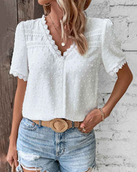 Sandra | Lace Trim Puff Sleeve Cotton Blouse