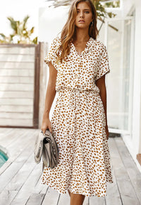 Sandra | Leopard Print Midi Shirt Dress with Tie Waist