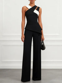 Sandra | One-Shoulder Wide-Leg Jumpsuit With Colorblock Neckline