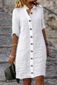 Sandra | Relaxed Linen Shirt Dress with Button Front and Half Sleeves