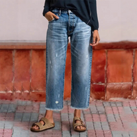 Sharon | Distressed Wide Leg Cropped Pants