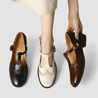 Shirley | Leather Brogue T-Strap Mary Janes