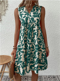 Shirley | Sleeveless Tiered Sundress with Leaf Print