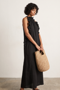 Sonia | Halter Neck Linen Maxi Dress with Ruffle Detail
