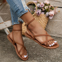 Susan | Crossover Strap Flat Sandals With Ankle Buckle