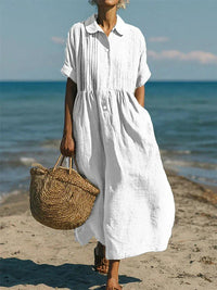 Suzanne | Pleated Button-Front Midi Shirt Dress