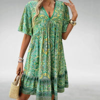 Tanya | Boho Paisley Print V-Neck Mini Dress