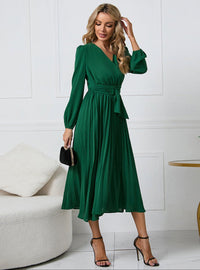 Tanya | Pleated Wrap Midi Wedding Guest Dress
