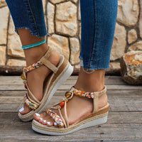 Tanya | Wedge Sandals with Braided Straps and Beaded Trim