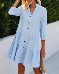 Toni | Checkered Button Front Shirt Dress With Tiered Hem