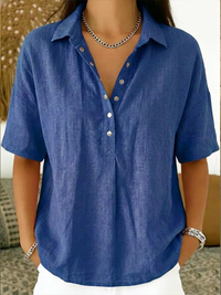 Toni | Relaxed Collared Blouse with V-Neck Buttons