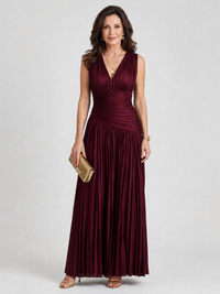 Toni | Sleeveless Pleated V-Neck Maxi Dress