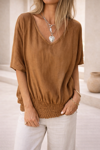 Tracey | Relaxed V-Neck Smocked Hem Top