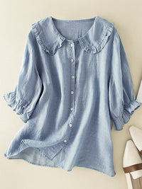 Tracey | Ruffled Peter Pan Collar Cotton Linen Blouse