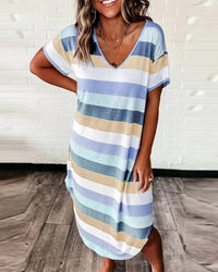 Tracey | Striped V-Neck Midi T-shirt Dress