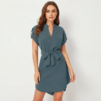Tracey | V-Neck Mini Shirt Dress With Tie Waist
