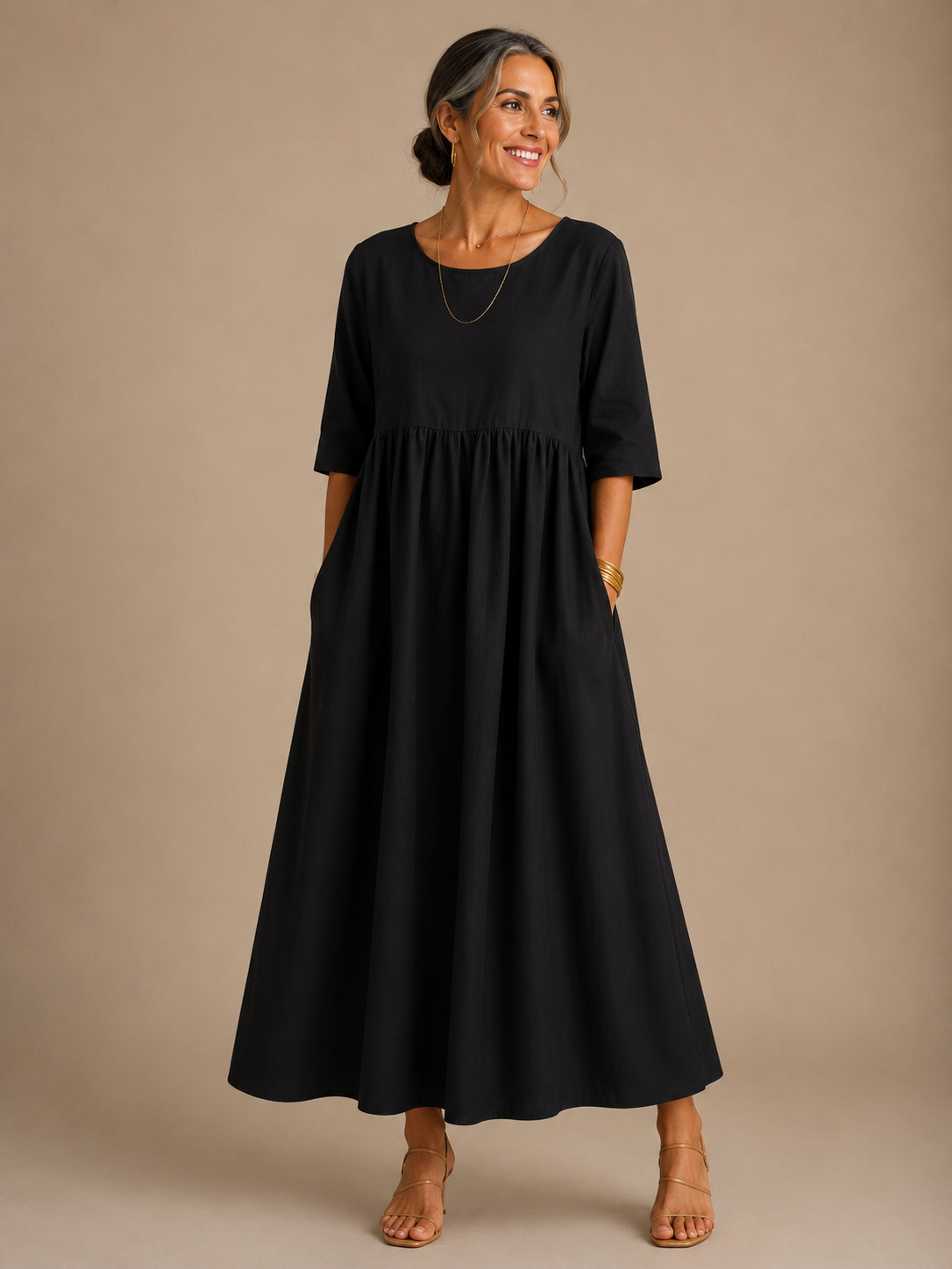 Vicki | Relaxed Linen Maxi Dress with Short Sleeves and Pockets ...