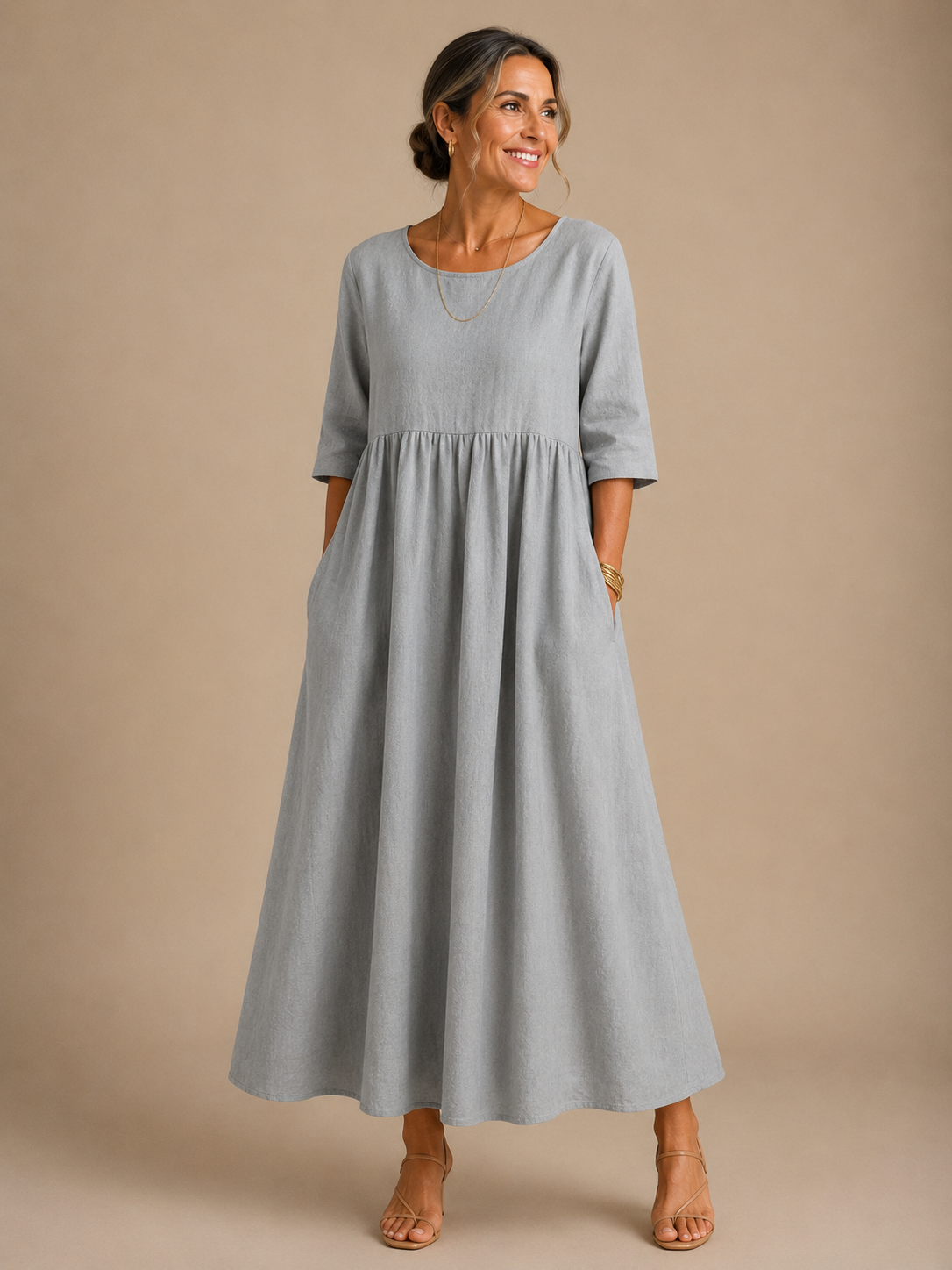 Vicki | Relaxed Linen Maxi Dress with Short Sleeves and Pockets ...