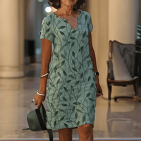 Vicki | V-Neck Leaf Print Midi Dress