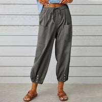 Vicky | Relaxed Drawstring Cropped Pants with Button Cuffs