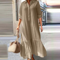 Vicky | Relaxed Linen Maxi Dress with Button Collar