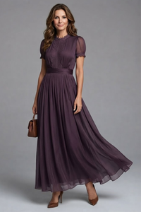 Vicky | Short Sleeve Lace Trim Maxi Dress