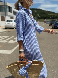 Vicky | Striped Shirt Midi Dress with Rolled Sleeves