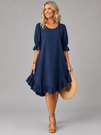 Wendy | Midi Dress with Ruffle Hem and Puff Sleeves