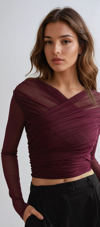 Wilma | Ruched Mesh Long Sleeve Crop Top