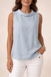 Yvonne | Roll Collar Linen Tank Top